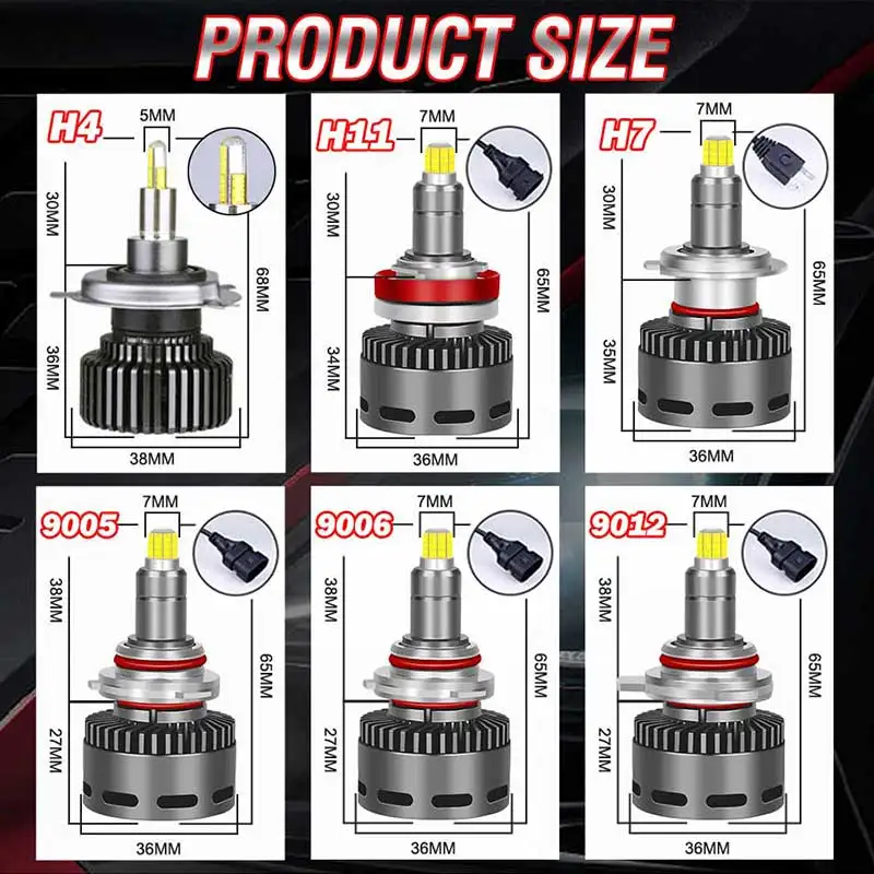 LED car headlights H7 Canbus 360 H11 H1 H4 30000LM 300W HB3 HB4 HIR2 9005 H9 H8 Bi Led projector 6000K 4300K