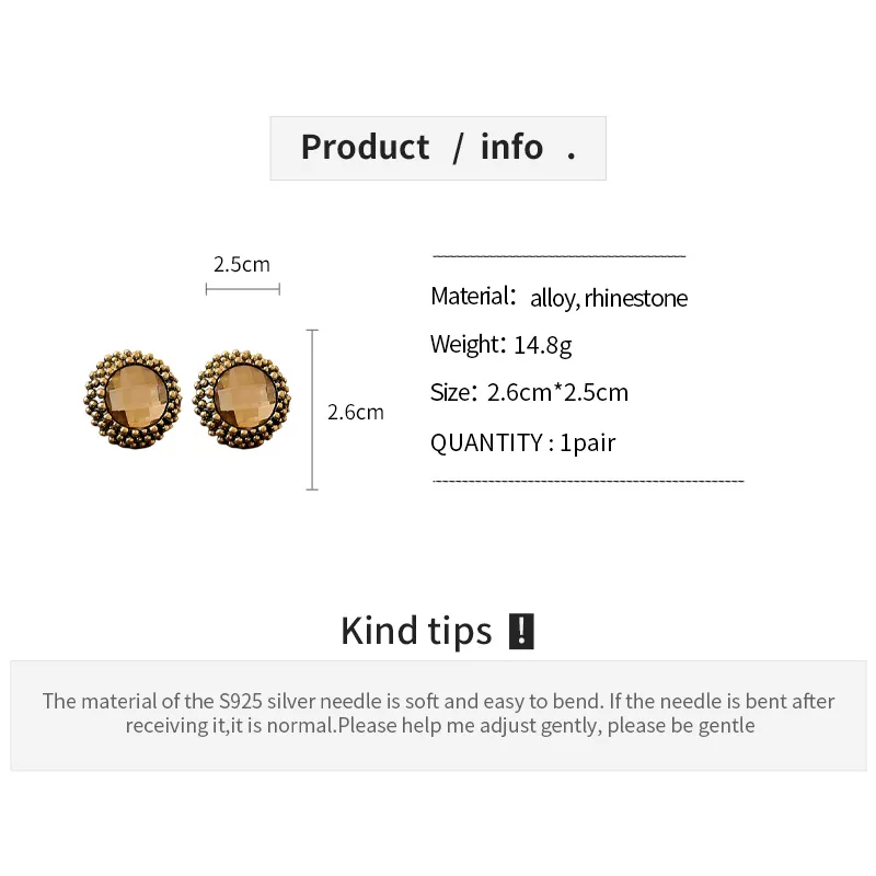 Earring Vintage Bronze Rhinestone Stud Simple Fashion Round Flower Earrings Women Wedding Jewelry Personality Gifts