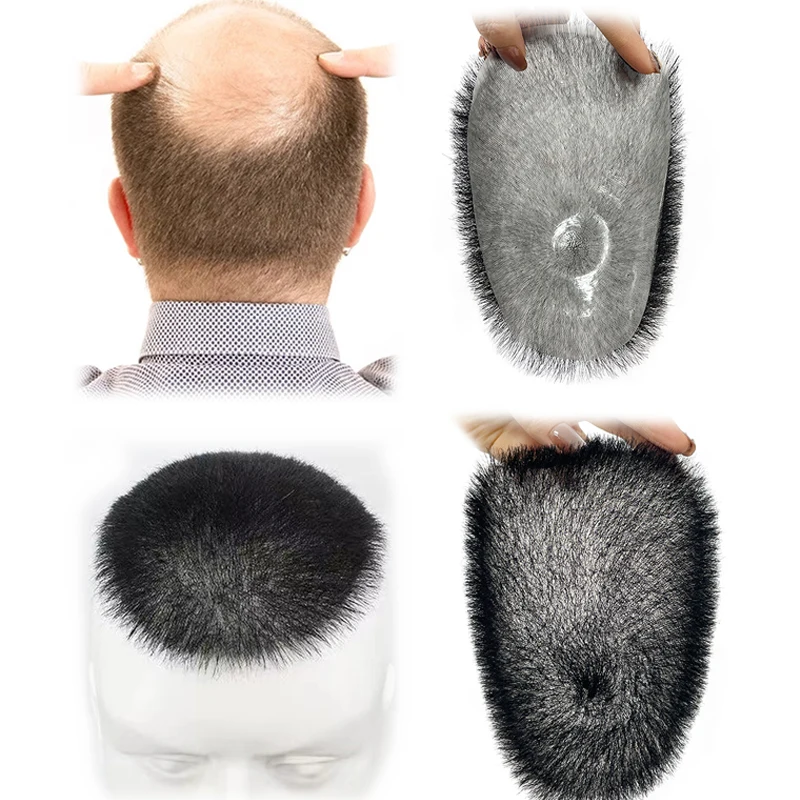 Capelli umani al 100% Nero Buzz Cut Parrucchino per uomo Ultra sottile Traspirante 15 * 20 cm PU Topper Accessorio per capelli quotidiano dall'aspetto naturale - immagine 3