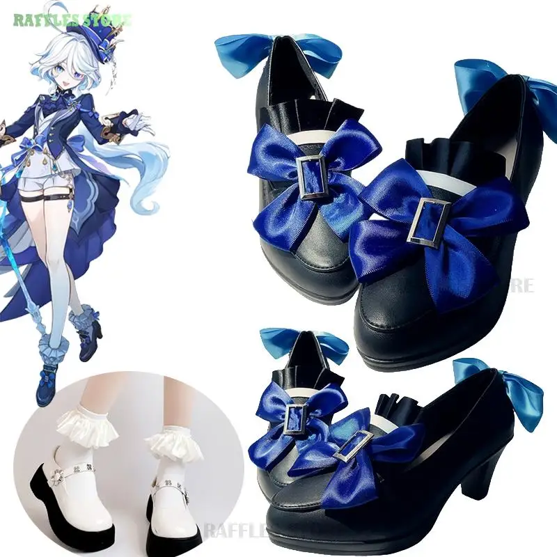 

Game Genshin Fontaine Furina Cosplay Shoes Stocking Socks Women Lolita Bow High Heels Halloween Masquerade Party Accessorie