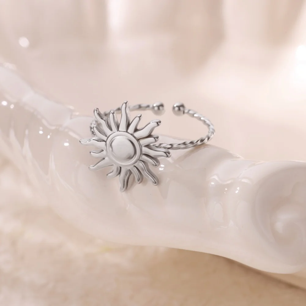 Stainless Steel Sun Rings For Women Geometric Adjustable Finger Ring