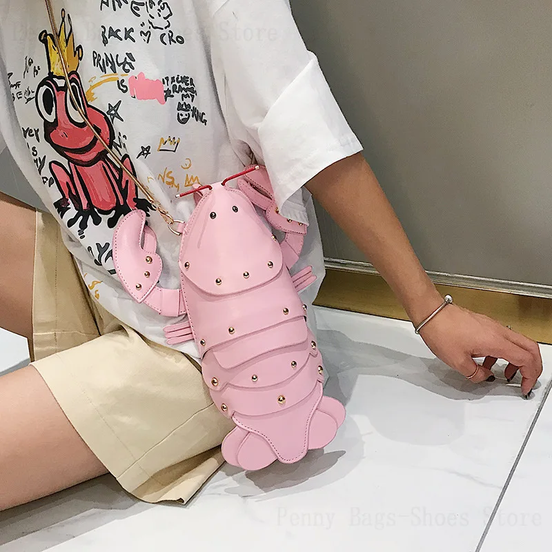 

2023 New Lobster Bag Women Messenger Creative Rivets Korean Style Fashion Versatile Funny Personalized Women's Bag