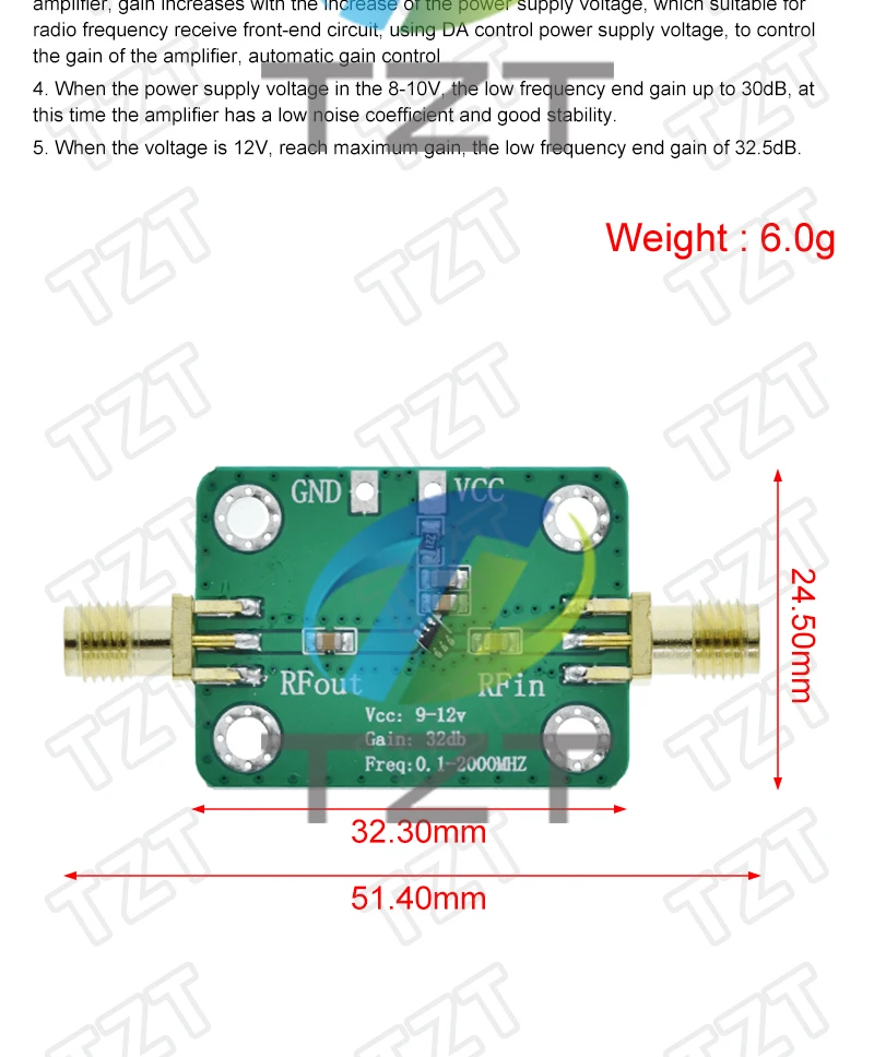 1/3PCS 0,1-2000MHz RF Breitband Verstärker Modul Verstärkung 30dB Low-Noise Verstärker LNA – Detail 2