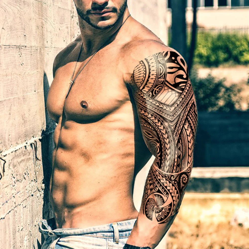 Large Full Arm Sleeve Waterproof Temporary Tattoo Sticker Indian Tribal Machine Turtle Totem Fake Tatoo Body Art Men Women Leg 2