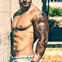 Large Full Arm Sleeve Waterproof Temporary Tattoo Sticker Indian Tribal Machine Turtle Totem Fake Tatoo Body Art Men Women Leg 2