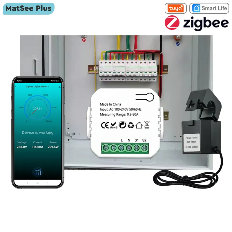 Tuya Smart Life ZigBee Energy Meter 80A with Current Transformer Clamp KWh  Power Monitor Electricity Statistics110V 240V 50/60Hz