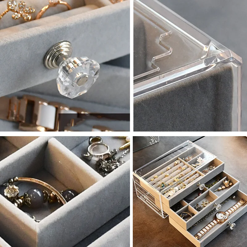 3-layer Jewelry Storage Box Acrylic Jewelry Box Organizer Velvet Ring Box Necklace Tray Jewellery Case Jewelry Display Stand