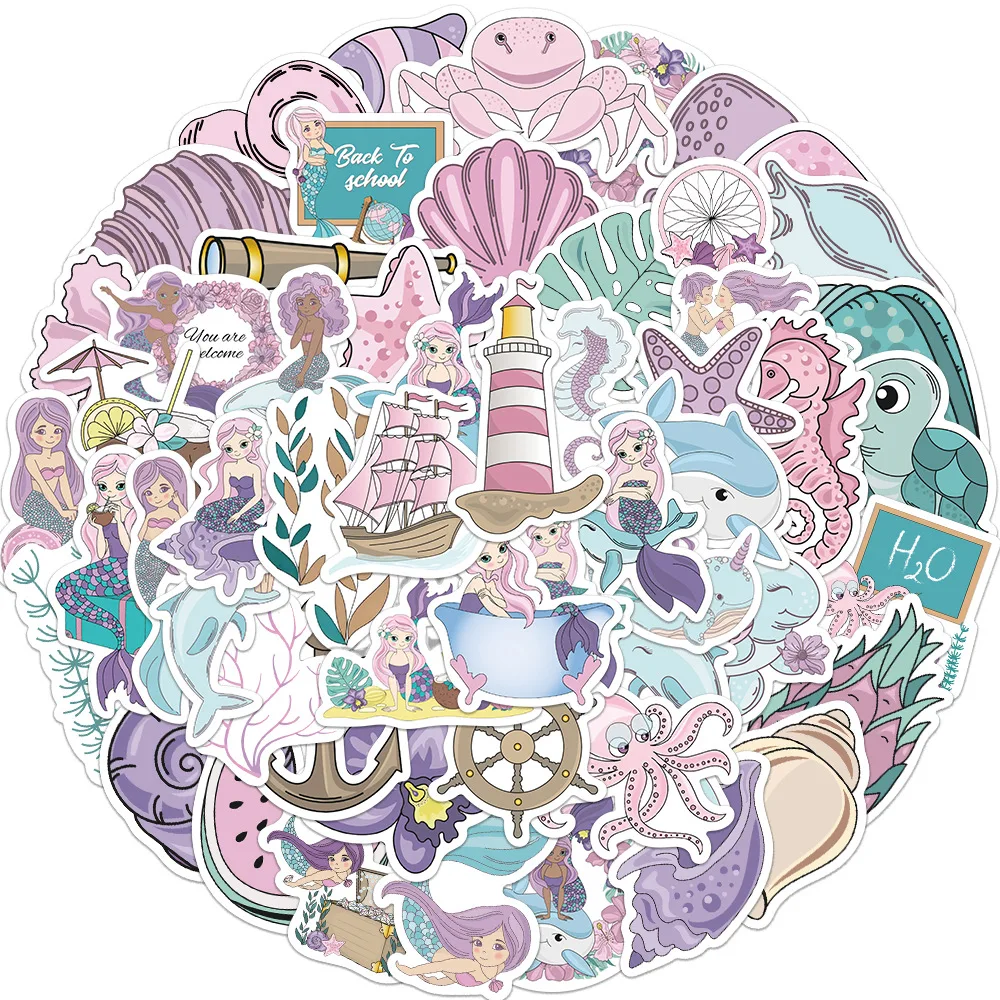 

10/30/56PCS Cute Ocean Theme Mermaid Stickers Graffiti Decals DIY Laptop Phone Suitcase Fridge Cartoon Sticker for Kids Toy Gift