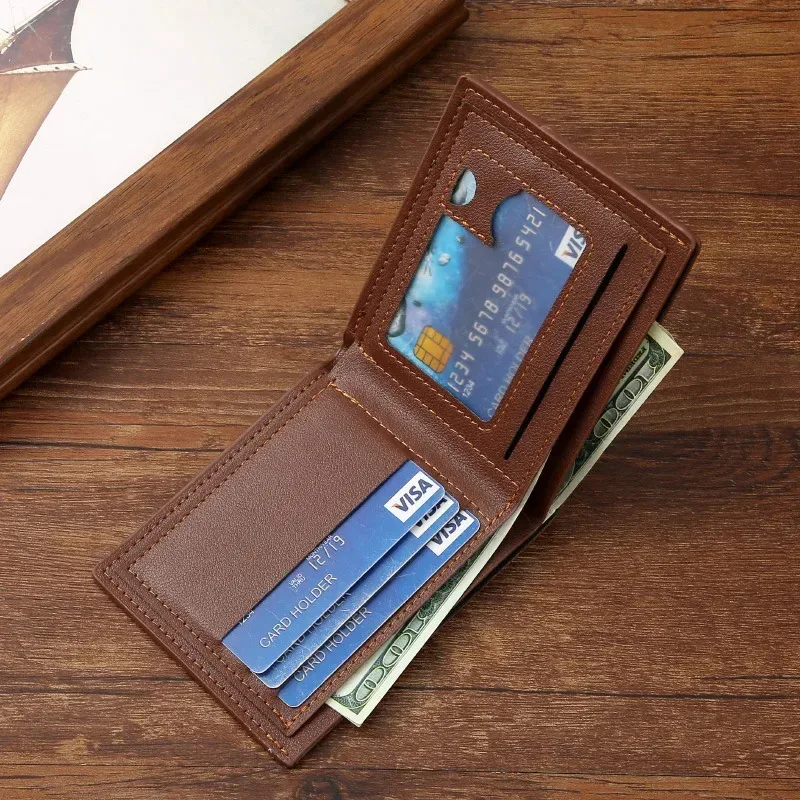 Men's leather short wallet thin wallet foldable minimalist soft leather wallet