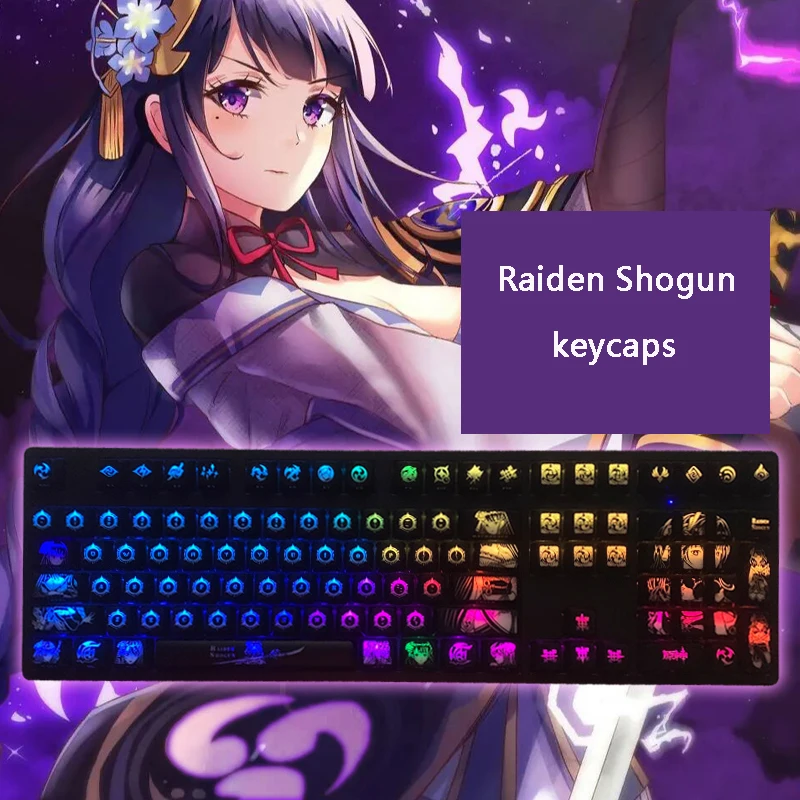 

Genshin Impact Raiden Shogun Keycaps 108Keys Light-Transmitting Keycap Cosplay Accessories Anime Mechanical Keyboard Decoration