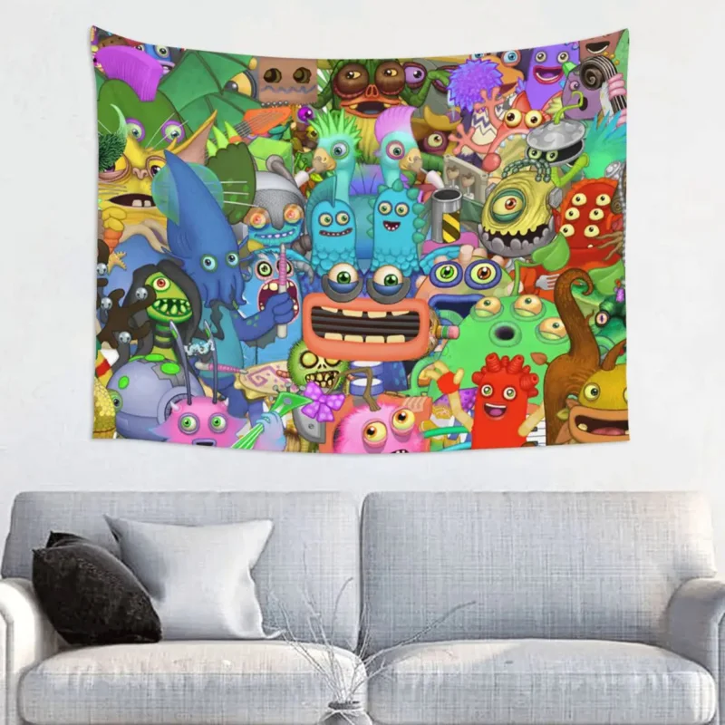 

My Singing Monsters Music Game Tapestry Colorful Polyester Wall Hanging Wall Decor Background Cloth Mandala Tapestries