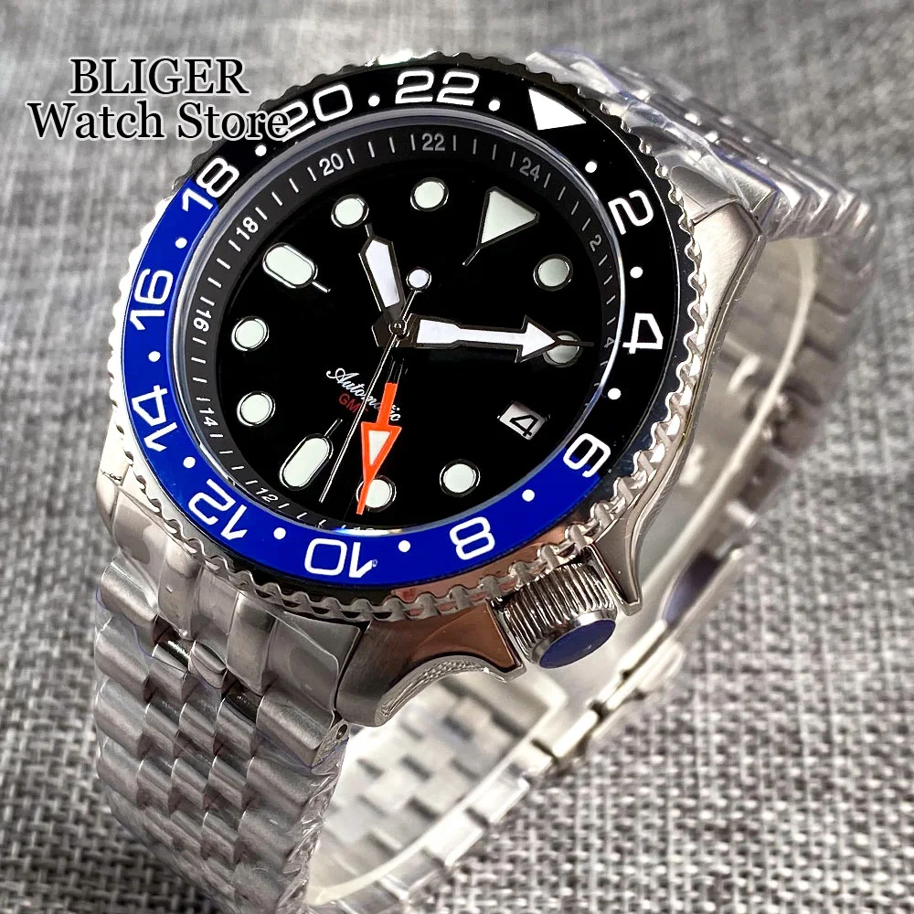 Tandorio Dive 41mm Black NH34 GMT Steel Mechanical Watch Men
