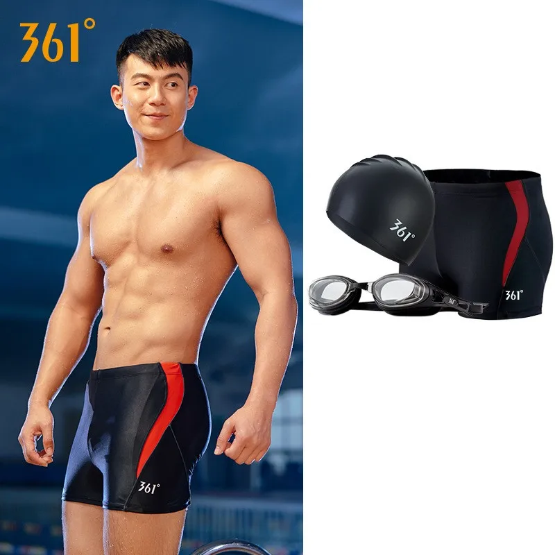 

Men Professional Competitive Swim Trunks Glasses Waterproof Quick Dry Bathing Suit Boxer Briefs Cap Beach Shorts Carry Bag