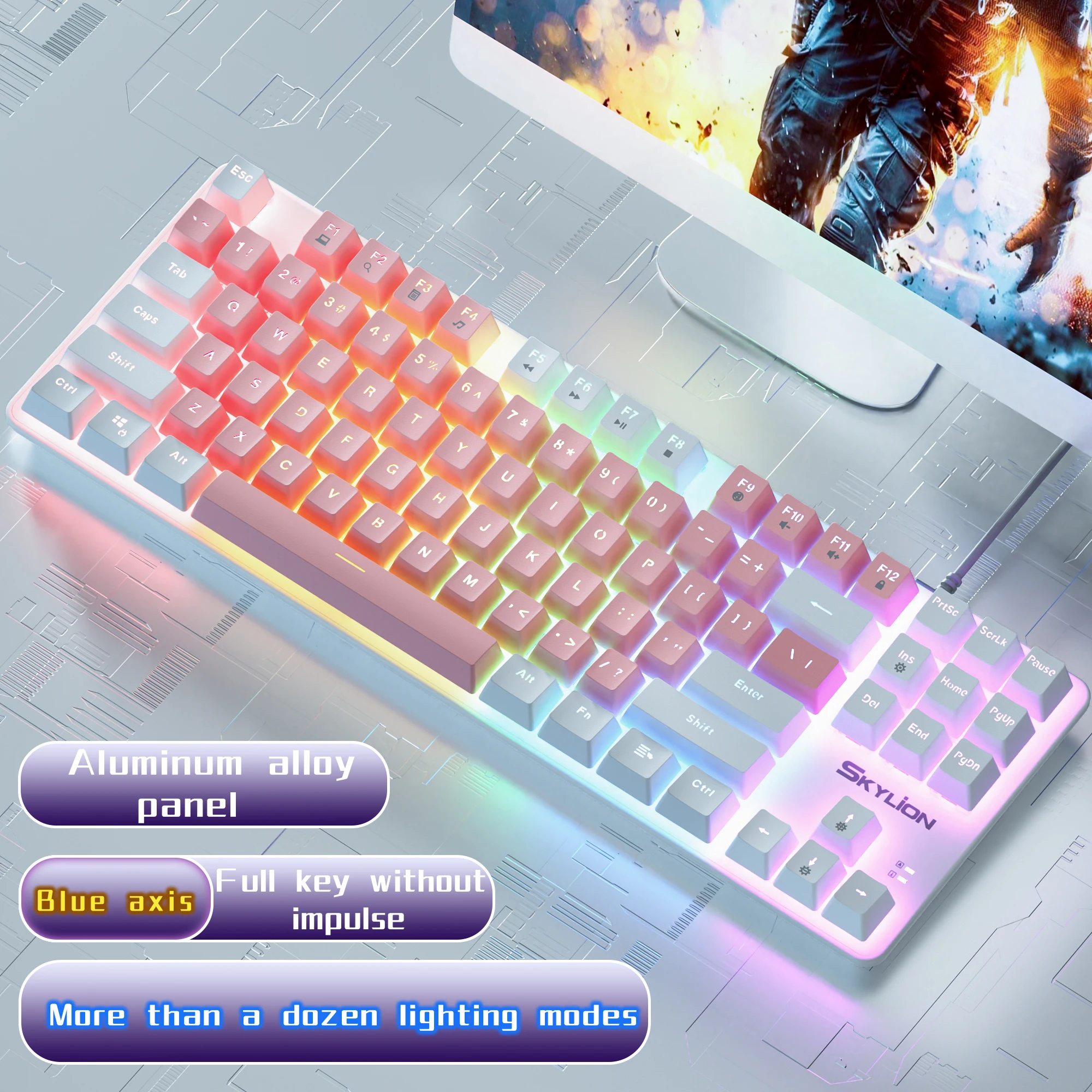Mechanical Keyboard SKYLION H87 Wired Mechanical Keyboard 10 Kinds of Colorful Lighting Gaming and Office For Microsoft Windows and Apple IOS System mechanical keyboard