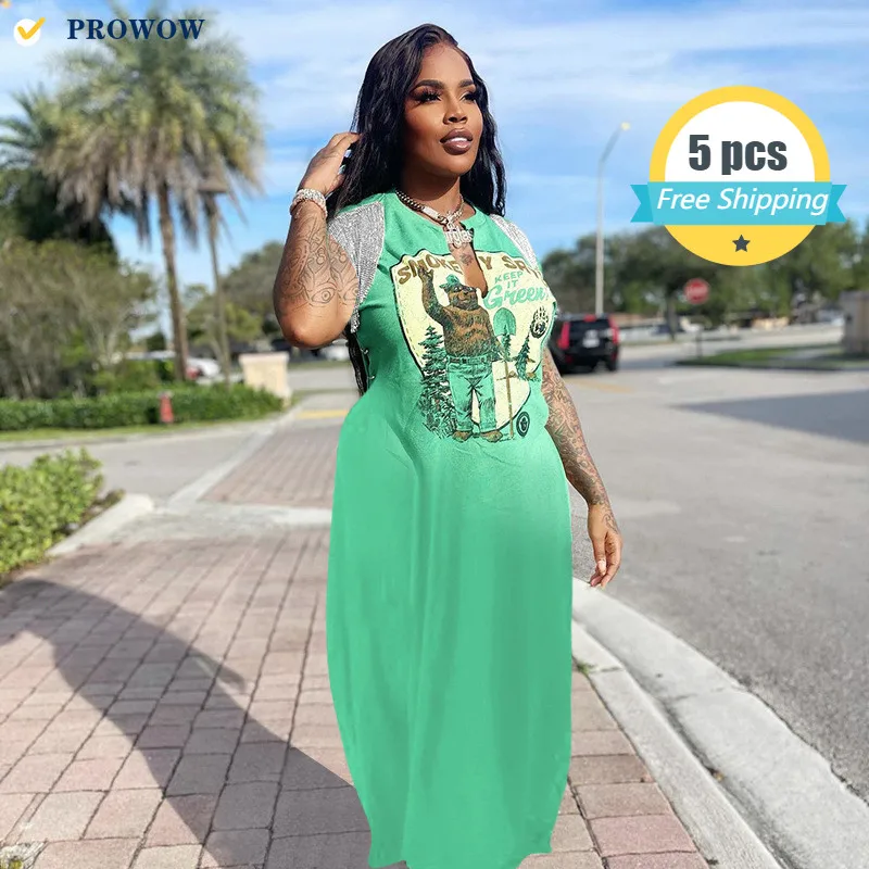 Prowow Casual Printed Dress Street Wear Novelty Tassel Straight Tube