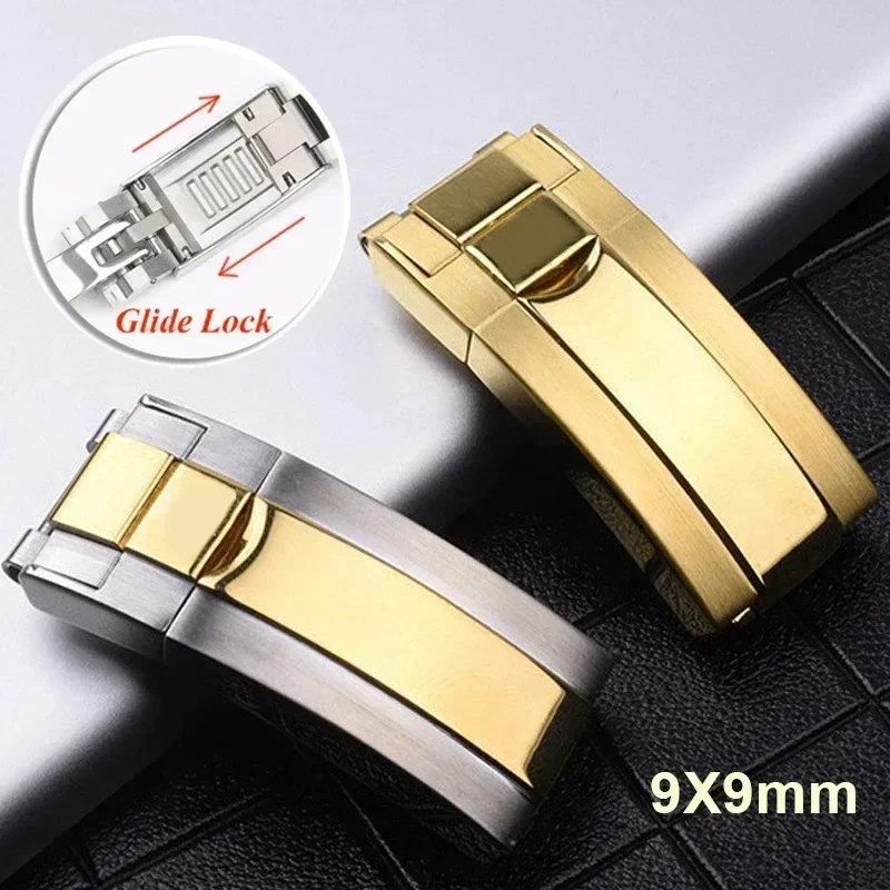 Watch Buckle 9x9mm Stainless Steel Watch Clasp For Rolex DAYTONA SUBMARINER Fine-tuning Pull Button Watch Band Buckle For GMT Yacht-Master