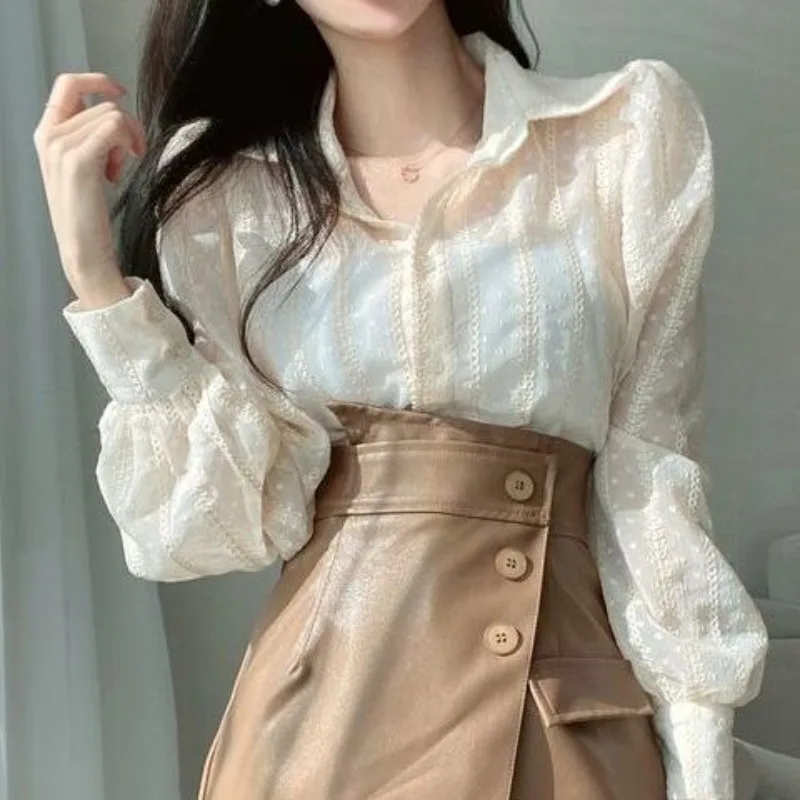 

Feminina Black Perspective Shirts Camisa Mujer Casual Women Blouse Chic Korean Fashion Tops Clothes Female Shirt