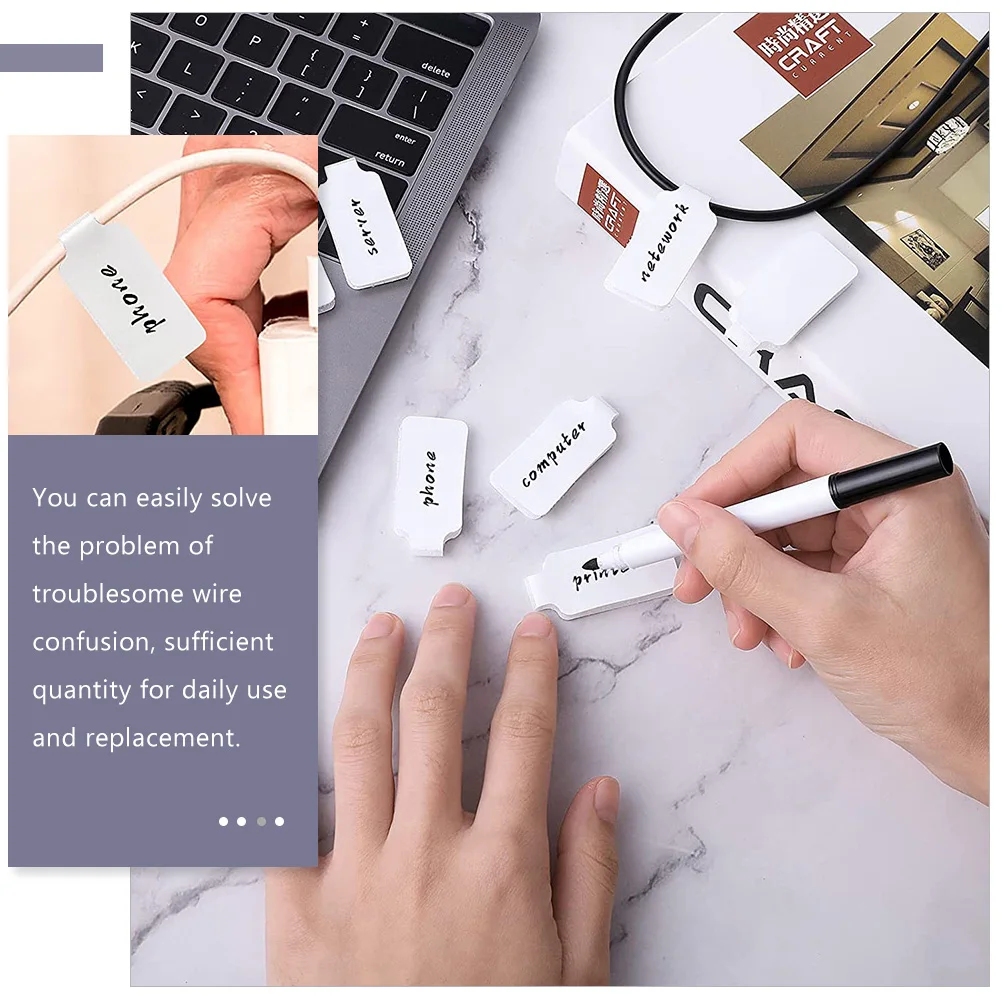 100 Pcs White Cable Label Writable Organizer Cord Labels For Office Blank Stickers School Selfadhesive Paper Tags Management