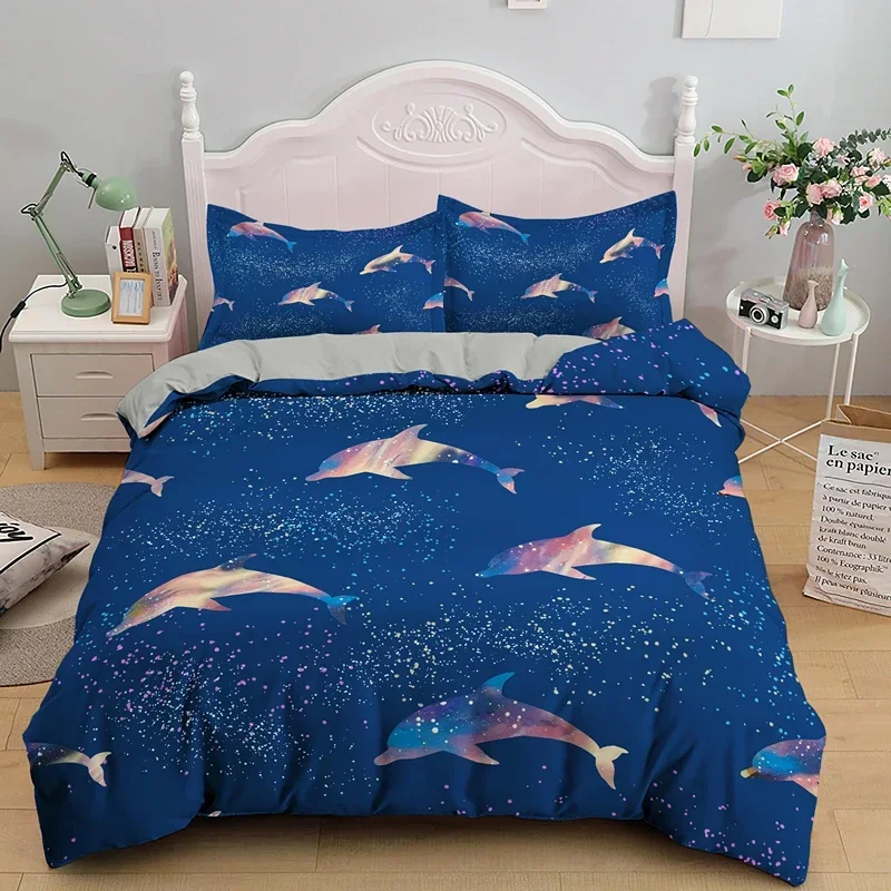 Kids Adult Bed Polyester Bedclothes 3D Dolphin In Blue Sea Queen King Size Bedding Sets Animal Single Quilt Duvet Cover Set 6