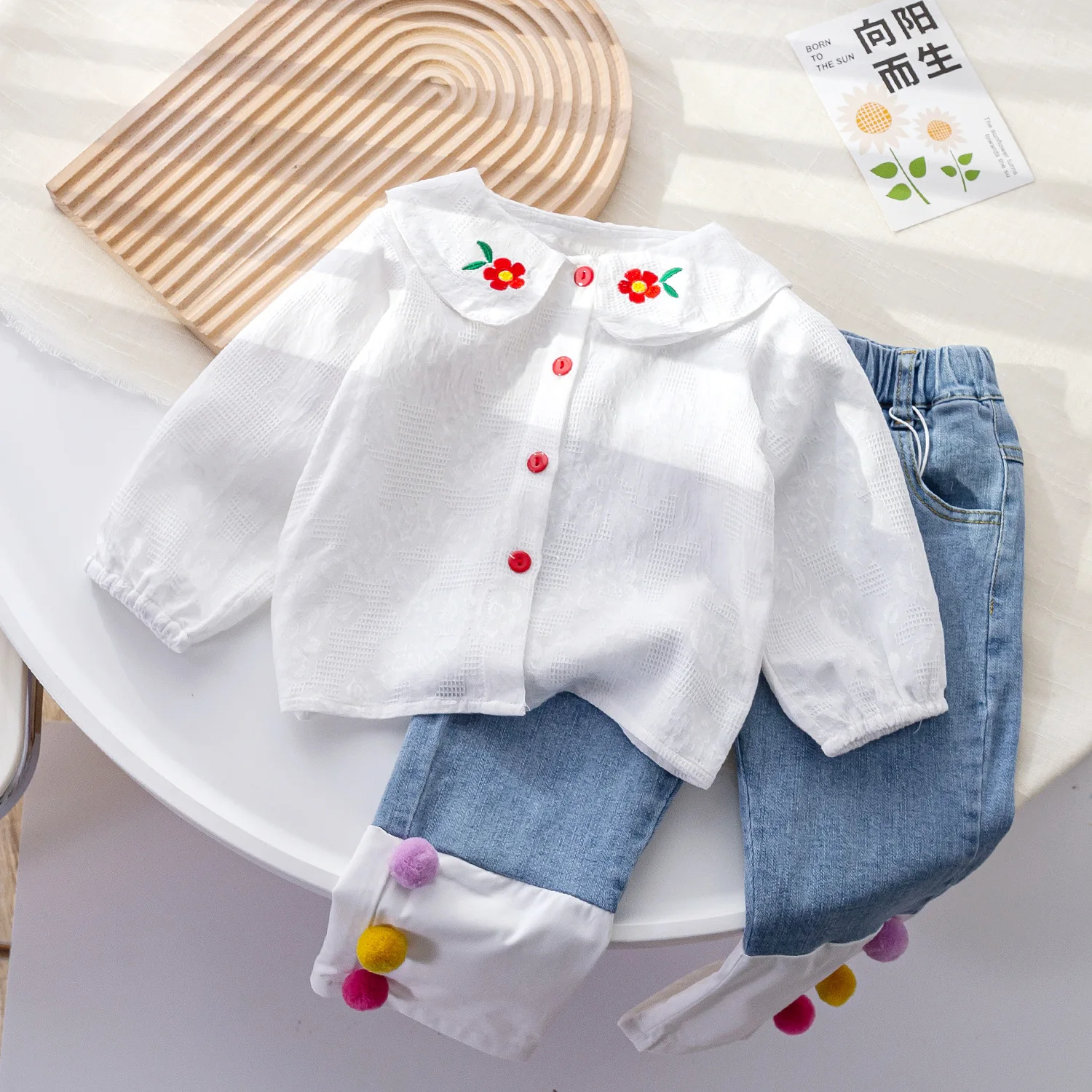 Girls Long Sleeve Shirts Children's Blouses Lace Floral Embroidery Turn Down Collar Girls Blouse Shirt