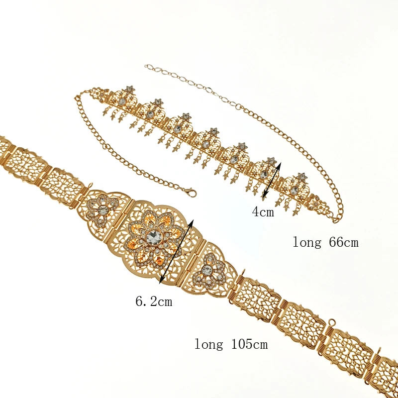 Bridal Waistband Bridal Dress Decoration Gold Plated Wedding Belts Jewelry Set For Bridal Muslim Arabic Bridal Dress Chain Bride Accessory