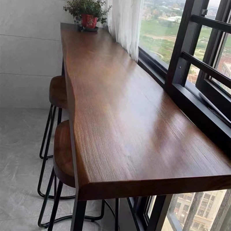 Brown Minimalist Bar Table Wooden Standing Modern Industrial Bar Dining Table Industrial Restaurant Mesa Pared Bar Furniture