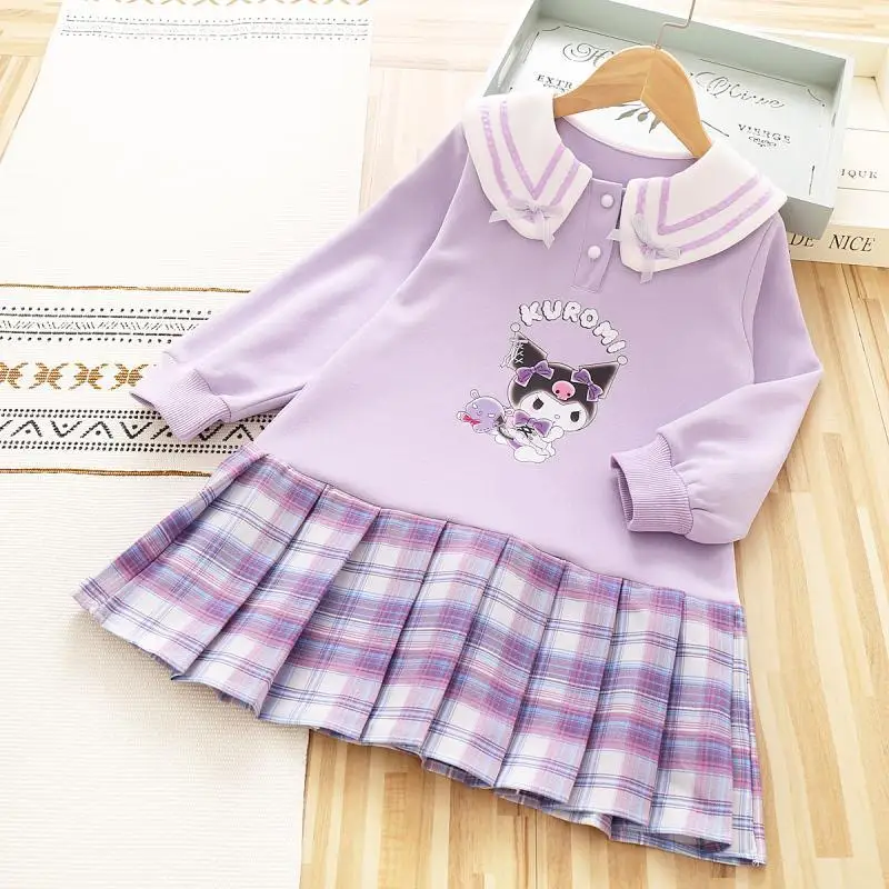 

Sanrioes Girl Princess Dress Anime Kuromi Melody Toddler Baby Kpop Y2K Dress Jk College Style Children Clothing Christmas Gift