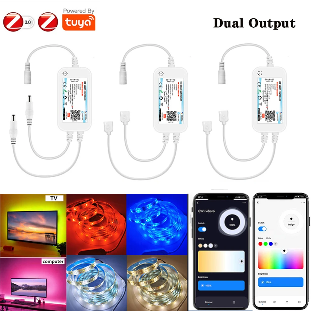 Zigbee 3.0 Tuya Smart Led Controller DC5V-24V 5050 3528 CCT/RGB/RGBWW/RGBCCT Led Strip Light Zigbee Dimmer for Smartthings Alexa