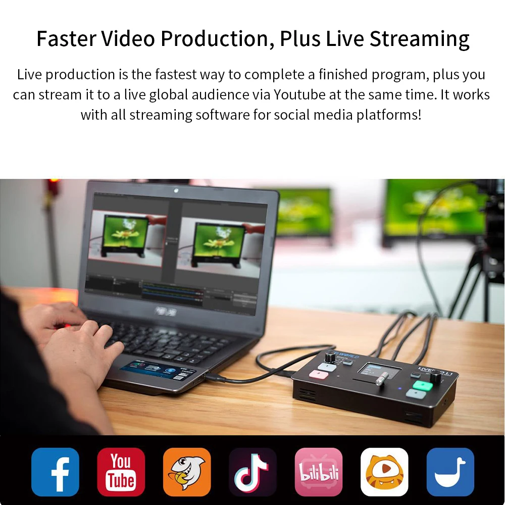FEELWORLD LIVEPRO L1 멀티 포맷 비디오 믹서 스위처, 멀티 카메라 제작, 4 x HDMI 입력, USB3.0 라이브 스트리밍