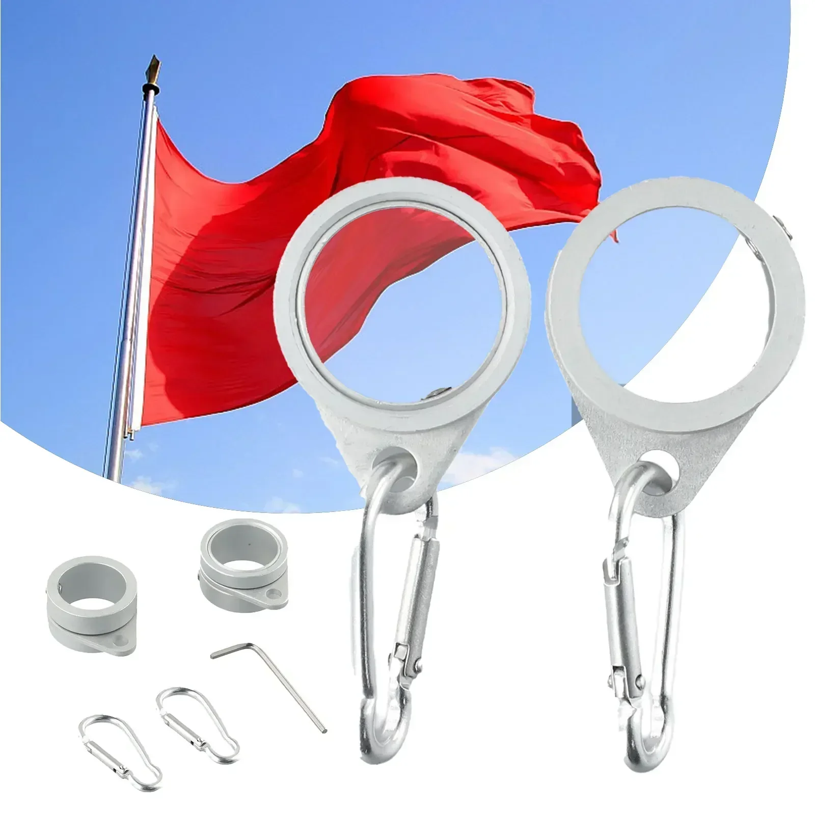 2pcs New Aluminium Alloy Flag Pole Flagpole Rotating Rings Clip Anti Wrap Grommet Mounting Rings Kit For 1 Inch Flagpole Parts