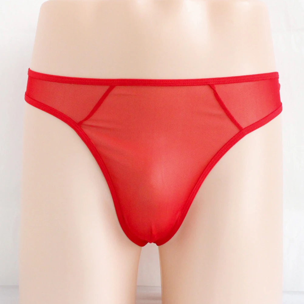 

Men's Sexy Pouch Thong G-string T-Back Thin Mesh Sheer See-Through Briefs Solid Color Man Panties 1pc