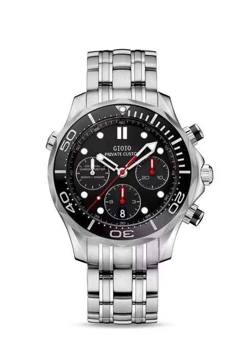 

Luxury Mens Quartz Chronograph Watch Black Blue Ceramic Rose Gold Rubber Stainless Steel Luminous Sapphire
