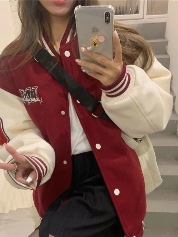 God is Supreme Women's Red Varsity Jacket Lightweight Crop Bomber Jacket