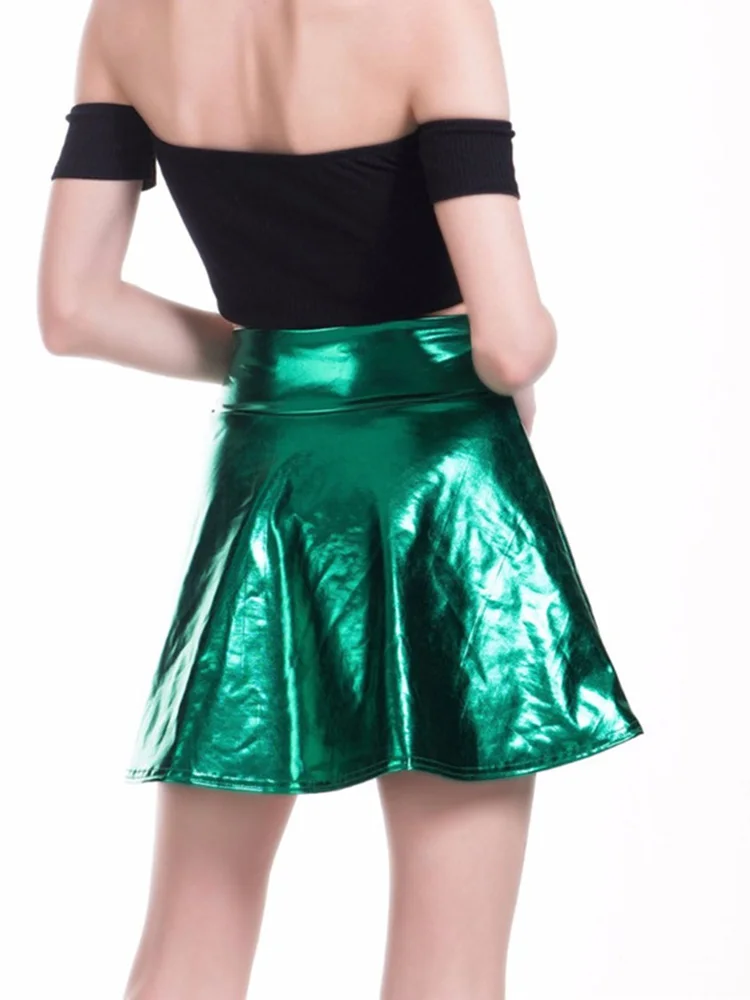 CUHAKCI Summer Pleated Skirts Women Short Sexy Elastic High Waist Solid Casual Green Silver Gold Pink Mini Party Clubwear 3