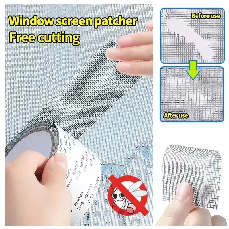 Window Screen Repair Tape 1 Roll Self Adhesive Mesh for Door Window Net Broken Holes Repairing Fix Patch Anti Insect Mosquito