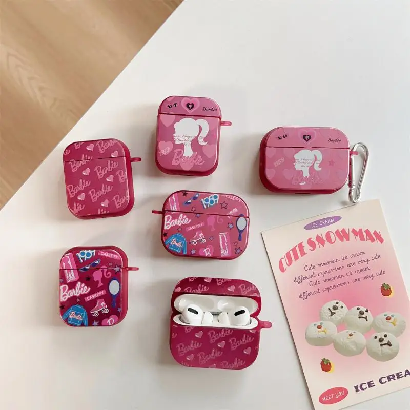 Kawaii Cartoon Anime Pink Barbie Airpods Pro2 Custodia Protettiva 1/2/3 Generazione Wireless Bluetooth Cover Per Cuffie
