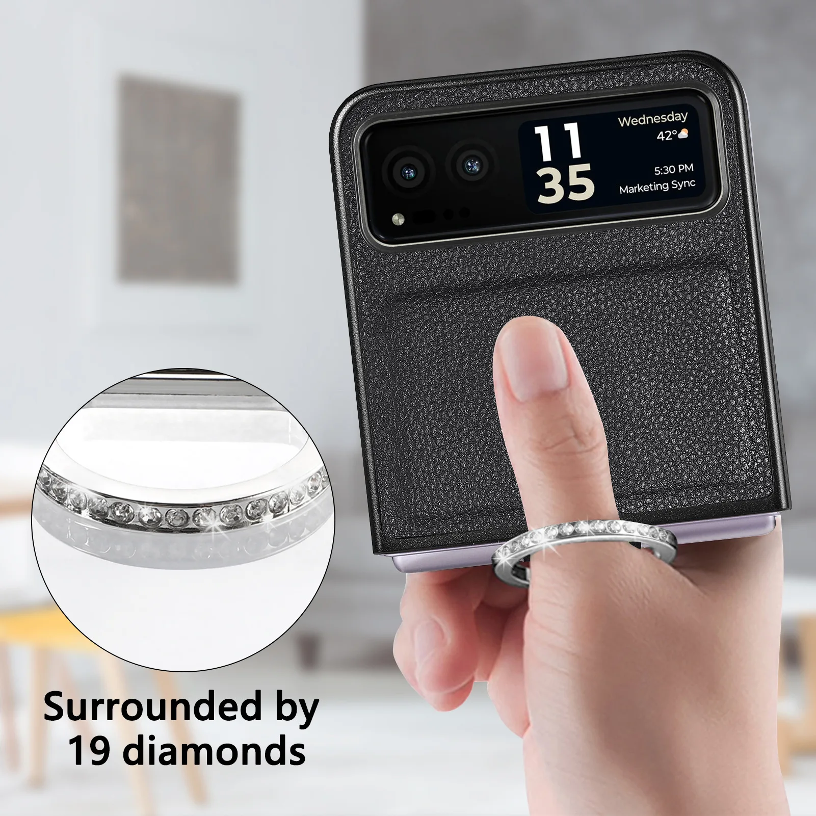 Luxurious Litchi Grain Leather Ring Case - Anti-Knock Protective Cover