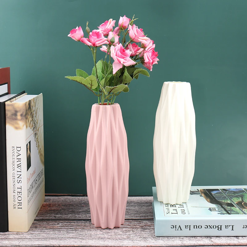 1pc Flower Vase Decoration Home Plastic Vase White Imitation Ceramic Flower Pot 2