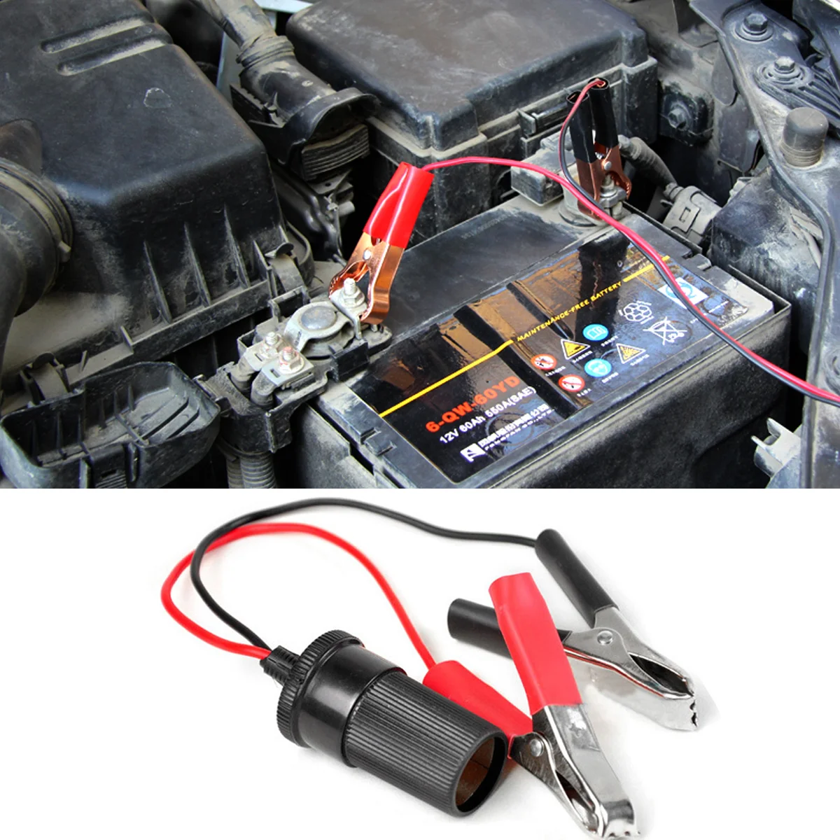 Alligator Clip Cigarette Lighter Socket Adapter Car Power Outlet Electric