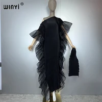 WINYI couleur unie plissée élastique robe mince vêtements de plage caftan abaya dubaï robe de soirée de luxe robe de soirée abaya femme musulmane 5