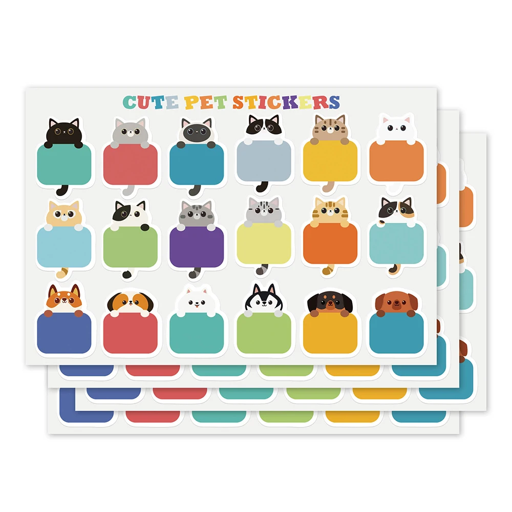 45-90Pcs Cute Animal Cat Dog Rabbit Name Tag Sticker Waterproof Personalized Labels Scrapbooking Classification Mark Stationery