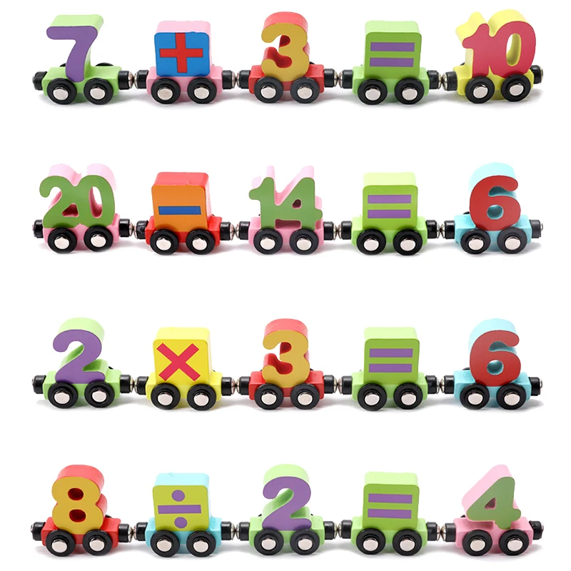 Magnetic Wooden Train Set Toy Children Cartoon Cars Truck Set Kids Alphabet Letter Numbers Educational Learning Toys Gifts 4