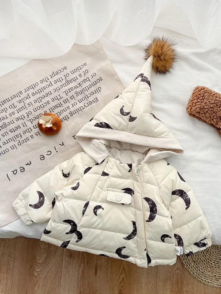 Winter Fairy Hat Infant Down Jacket 0-3 Years Baby Boys Girls Fashion Cardigan Print Quilted Clothes Warm Christmas Kids Clothes