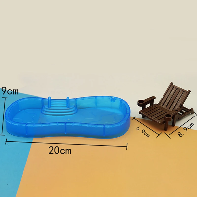 1Set Doll House Cute Simulation Mini Swimming Pool Swimming Circle Beach Chair Set Model Children Play Toys Decoration 4
