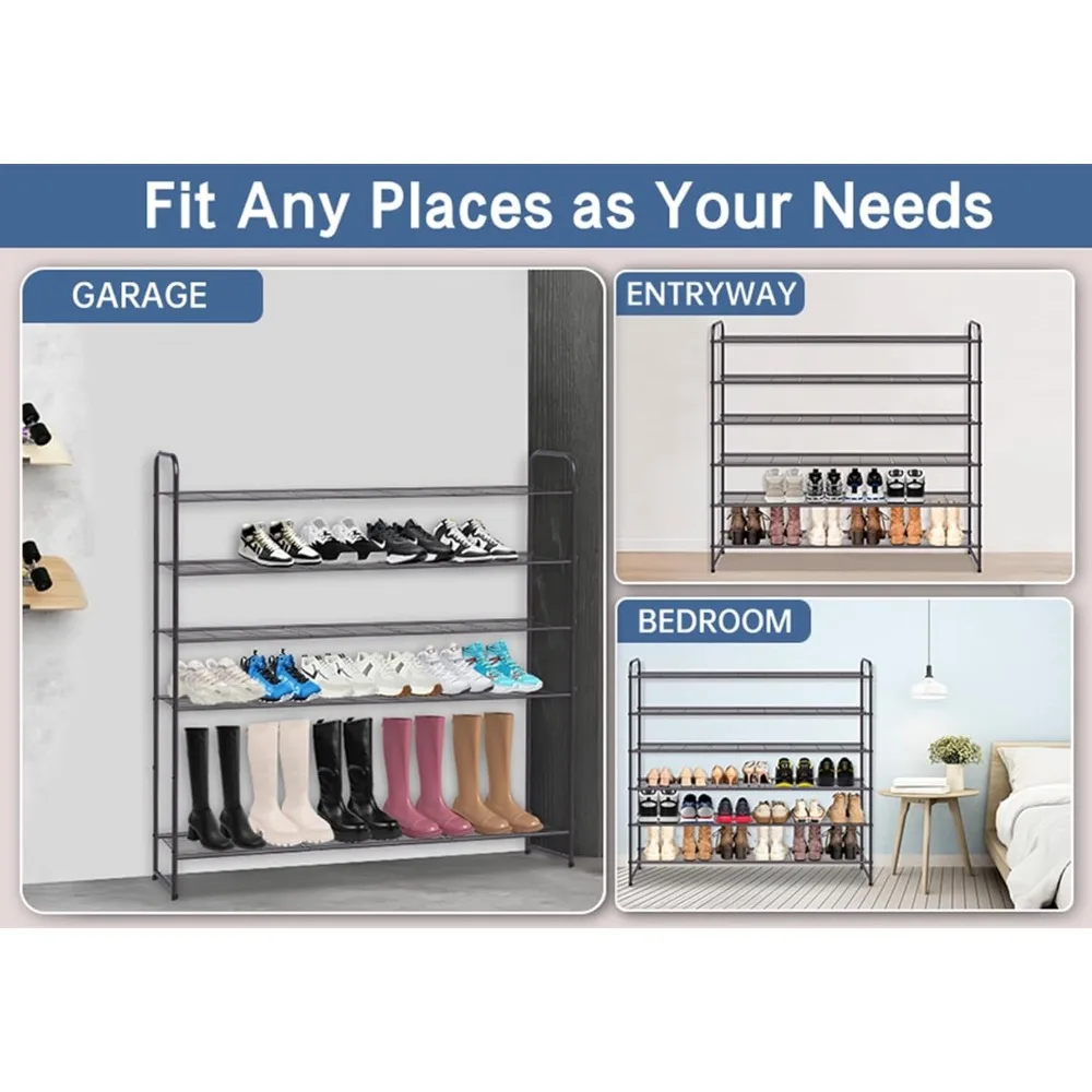 Long 6 Tier Shoe Rack Organizer Tall Metal Shoe Organizer for Entryway Bedroom Floor Garage, Wide Shoe Shelf Storage 6