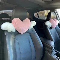 1pc Cute Cartoon Car Headrest Pillow Neck Support Pillow Love Heart Back Waist Pillow Seat Back Cushion Car Interior Decoration 2