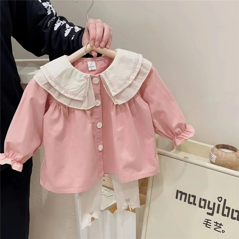 2023 New Baby Girls Trench Outerwear Children's Clothing Girls Thin Trench Coat Spring Autumn Toddler Cute Long Windbreaker 1-5Y