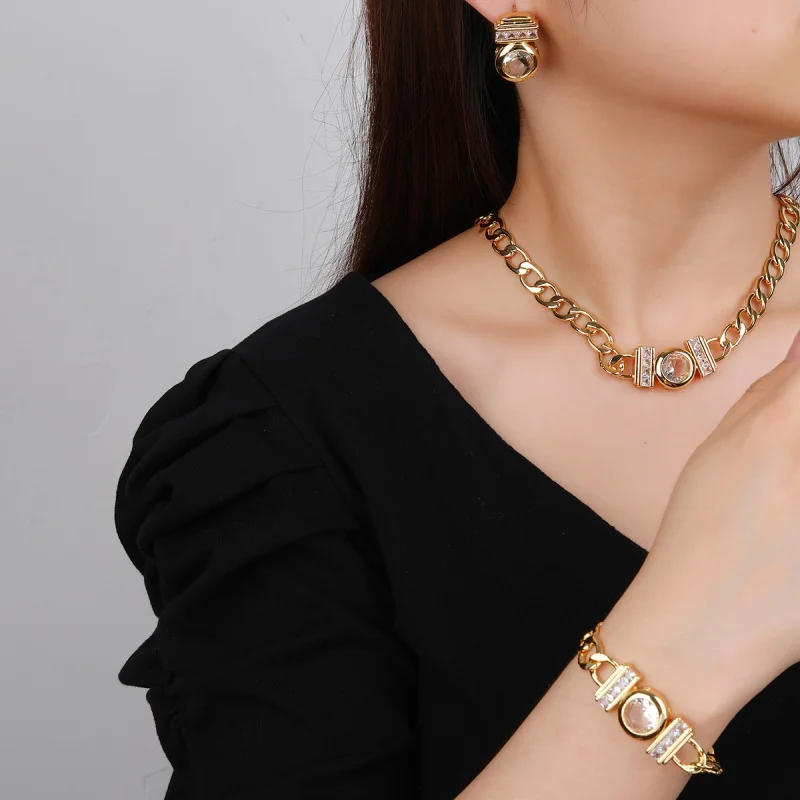 

Selead Design 3 pieces/set ladies bride elegant wedding party Cuban chain white red zirconia necklace earrings jewelry set