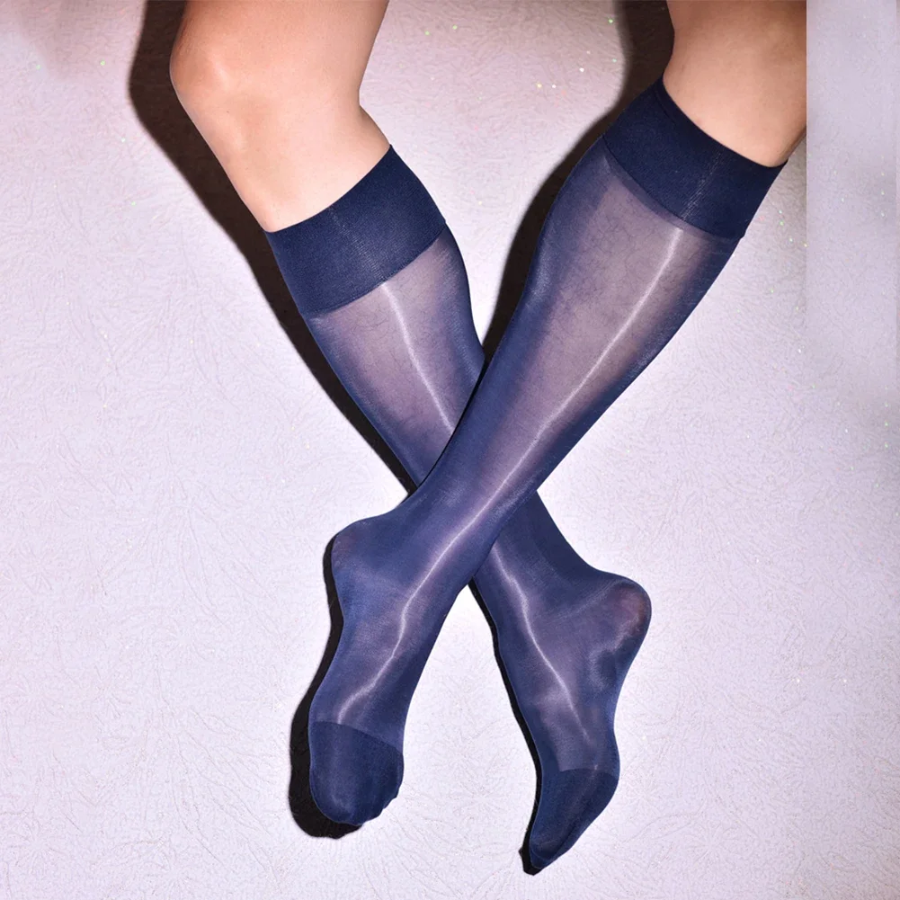 Mens Oil Shiny Stockings Stretchy Knee High Long Socks Hoisery Sheer Pantyhose Man Formal Dress Stocking Business
