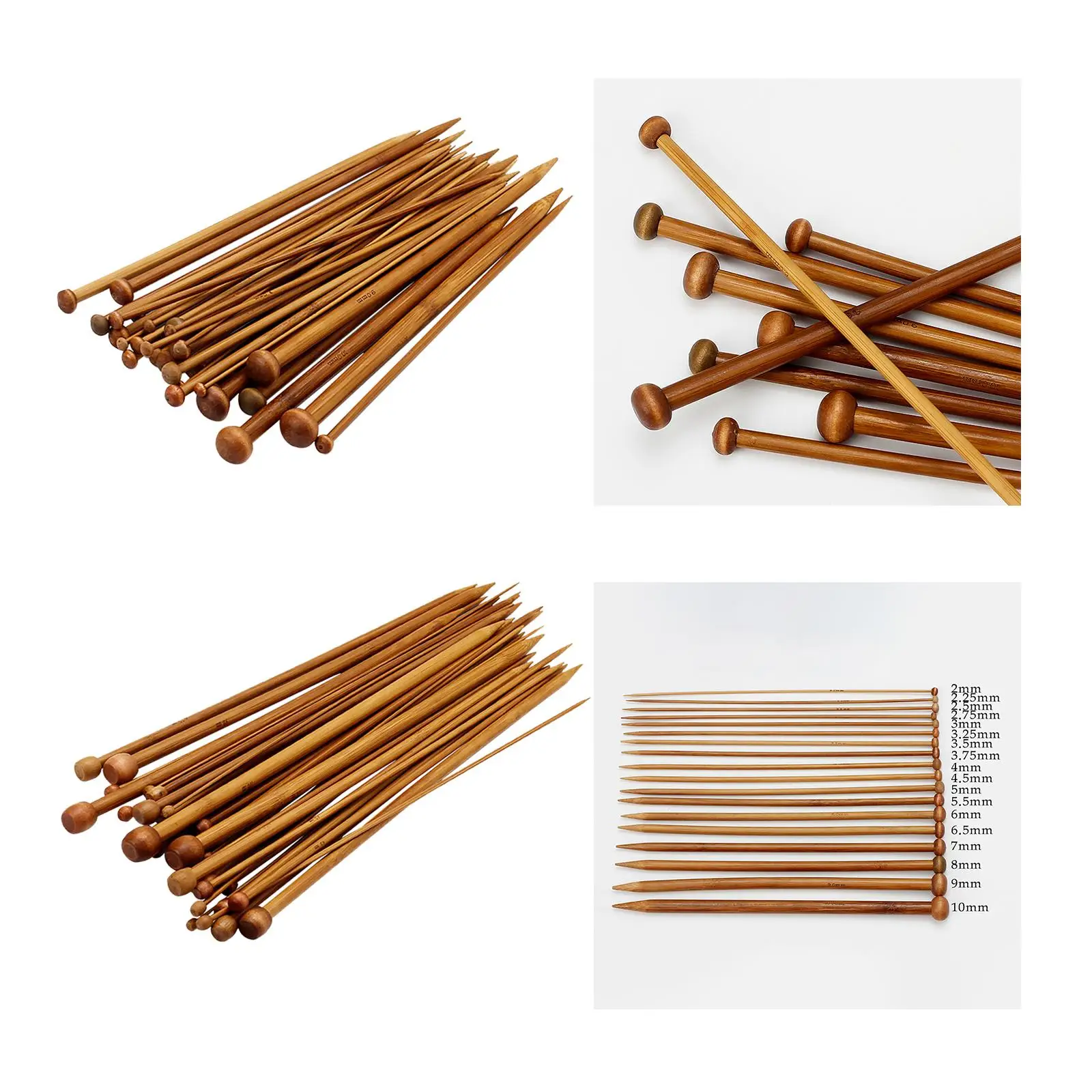 12PCS in set： 3mm 3.25mm 3.5mm 4mm 4.5mm 5mm Bamboo knitting stick Knitting  Needles Pointed Carbonized Wooden Single 25cm - AliExpress